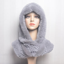 Winter Hats for Woman Fall Cap Warm Natural Fur Hat with Neck Scarves Bonnets Women Knitted Real Rex Rabbit Fur Hat Hooded Scarf