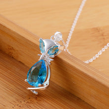 DOTEFFIL 925 Sterling Silver 18 Inch Blue Crystal Fox Pendant Necklace For Women