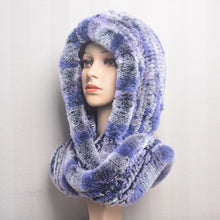 Winter Hats for Woman Fall Cap Warm Natural Fur Hat with Neck Scarves Bonnets Women Knitted Real Rex Rabbit Fur Hat Hooded Scarf
