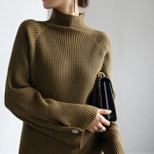 Women Autumn And Winter Half High Collar Knitted Sweaters Elastic Soild Color Pullover Button Full Sleeve Tops