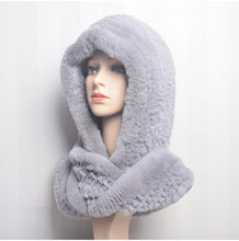 Winter Hats for Woman Fall Cap Warm Natural Fur Hat with Neck Scarves Bonnets Women Knitted Real Rex Rabbit Fur Hat Hooded Scarf
