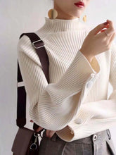 Women Autumn And Winter Half High Collar Knitted Sweaters Elastic Soild Color Pullover Button Full Sleeve Tops