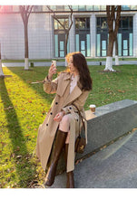 2024 Autumn Woman Long Trench Coat Khaki & Black Women's Windbreaker Coat