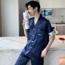 High Quality Satin Printed Pajamas Set Men's Nightwear Ice Silk Long Sleeve Loose Thin Teen Home Clothing Wear Suit Male Pyjama