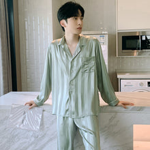 High Quality Satin Printed Pajamas Set Men's Nightwear Ice Silk Long Sleeve Loose Thin Teen Home Clothing Wear Suit Male Pyjama
