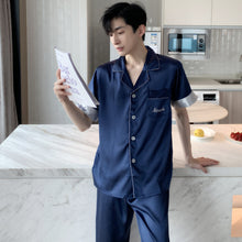 High Quality Satin Printed Pajamas Set Men's Nightwear Ice Silk Long Sleeve Loose Thin Teen Home Clothing Wear Suit Male Pyjama