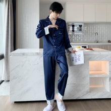 High Quality Satin Printed Pajamas Set Men's Nightwear Ice Silk Long Sleeve Loose Thin Teen Home Clothing Wear Suit Male Pyjama