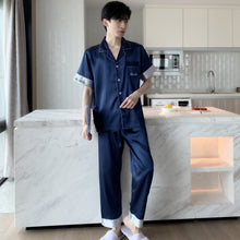 High Quality Satin Printed Pajamas Set Men's Nightwear Ice Silk Long Sleeve Loose Thin Teen Home Clothing Wear Suit Male Pyjama