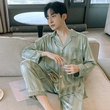 High Quality Satin Printed Pajamas Set Men's Nightwear Ice Silk Long Sleeve Loose Thin Teen Home Clothing Wear Suit Male Pyjama