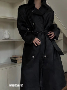 INSS Studio Fall and Winter Fancy Heavy Industry PU Leather Loose Tied Stylish Long Trench Coat