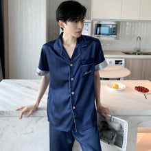 High Quality Satin Printed Pajamas Set Men's Nightwear Ice Silk Long Sleeve Loose Thin Teen Home Clothing Wear Suit Male Pyjama