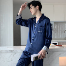 High Quality Satin Printed Pajamas Set Men's Nightwear Ice Silk Long Sleeve Loose Thin Teen Home Clothing Wear Suit Male Pyjama