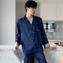 High Quality Satin Printed Pajamas Set Men's Nightwear Ice Silk Long Sleeve Loose Thin Teen Home Clothing Wear Suit Male Pyjama