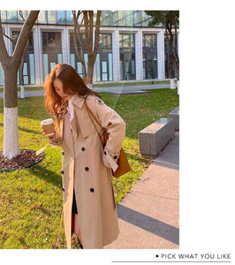 2024 Autumn Woman Long Trench Coat Khaki & Black Women's Windbreaker Coat