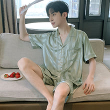 High Quality Satin Printed Pajamas Set Men's Nightwear Ice Silk Long Sleeve Loose Thin Teen Home Clothing Wear Suit Male Pyjama