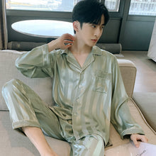 High Quality Satin Printed Pajamas Set Men's Nightwear Ice Silk Long Sleeve Loose Thin Teen Home Clothing Wear Suit Male Pyjama