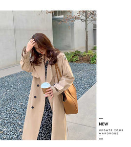 2024 Autumn Woman Long Trench Coat Khaki & Black Women's Windbreaker Coat