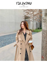 2024 Autumn Woman Long Trench Coat Khaki & Black Women's Windbreaker Coat