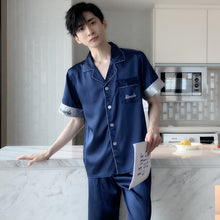 High Quality Satin Printed Pajamas Set Men's Nightwear Ice Silk Long Sleeve Loose Thin Teen Home Clothing Wear Suit Male Pyjama