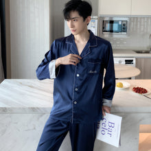 High Quality Satin Printed Pajamas Set Men's Nightwear Ice Silk Long Sleeve Loose Thin Teen Home Clothing Wear Suit Male Pyjama