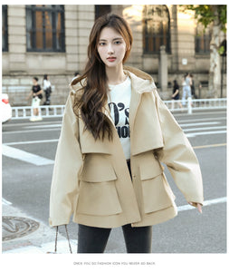 European Station Fashionable Popular Mid Length Long Length Trench Coat Parka 2024 New Arrival Casual Classy Fashionable Female High-End Coat