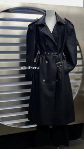 INSS Studio Fall and Winter Fancy Heavy Industry PU Leather Loose Tied Stylish Long Trench Coat