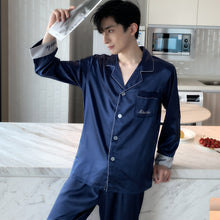 High Quality Satin Printed Pajamas Set Men's Nightwear Ice Silk Long Sleeve Loose Thin Teen Home Clothing Wear Suit Male Pyjama