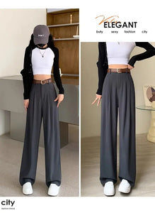 Fashion High Waist Wide Leg  Fall Baggy Black Trouser Office Ladies Full Length