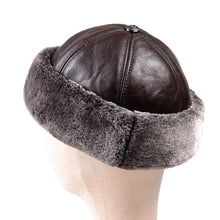 Winter Warm Hats For Men Outdoor Thick Genuine Leather Faux Fur Round Bonnet Russian Male Windproof Snow Ski Cap Fleece Lined