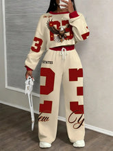 Slaydiva Casual Sports Street Style Women's Loose Fit 2 Pieces Set With Eagle, Number 23, Star And Letter Graphic,