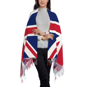 Custom UK Flag Tassel Scarf Women Winter Warm Shawl Wrap