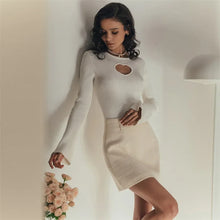 Fall Wint Heart Cut Out Ribbed Knit Tops for Women Elegant Flare Sleeve Sexy Slim Tops Basic Pullovers Streetwear