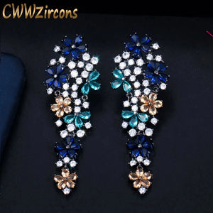 Zircons Long Drop Flower Multi Color Earrings for Women Fashion Jewelry