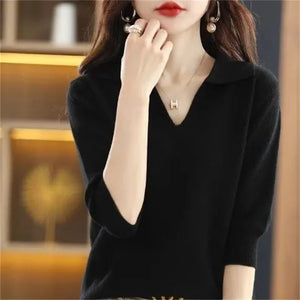 2024 Women's Warm Knitted Sweaters  V-Neck Loose Pullovers Top