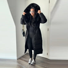 Winter Women Long Down Jacket Fur Hooded Zipper Brown Black Drawstring Padded Cotton Coats Fashion Lady All-matching Outerwear