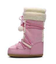 Women Snow Boots Warm Plush Comfortable Platform Shoes Lady Lace-up Mid-Calf Pink Boots Non-slip Winter Shoes Booties