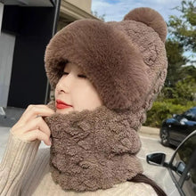 Winter Hat For Women Hooded Face Mask Fluff Keep Warm Thicken Style Neck Scarf Hooded Cap Beanie Knitted Cashmere Neck Warmer