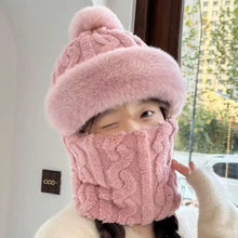 Winter Hat For Women Hooded Face Mask Fluff Keep Warm Thicken Style Neck Scarf Hooded Cap Beanie Knitted Cashmere Neck Warmer