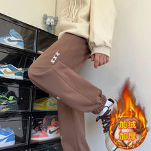 Winter Thickened Fleece Men's Pants Warm Casual Embroidery Letter Fleece Liner Thick Trousers Outdoor Thermal Warm Sweatpants