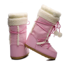 Women Snow Boots Warm Plush Comfortable Platform Shoes Lady Lace-up Mid-Calf Pink Boots Non-slip Winter Shoes Booties
