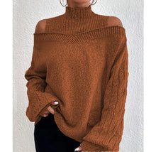 Autumn Winter Off Shoulder High Neck Long Sleeve Knit Cardigan -European & American Style