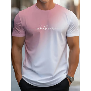 Trendy 2025 Design Gradient Color Letter Print T-Shirt Breathable Soft Short Sleeve