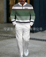 Mens Half Open Placket Zip Pullover   Casual Fashion Long Sleeve  Pants Set