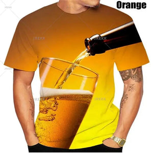 New 3D Printing Beer T-shirt Men‘s Cool Short-Sleeves Tees Fashion Oversize