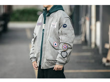 Mens American Heavyweight Padded Bomber Jacket Winter Warm Badge Patch Streetwear Fashion Trendy Coat Korean Hip Hop Parkas Male