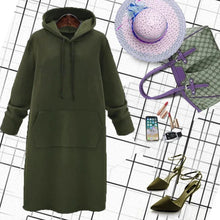 Loose Casual Hoodie Dress Women's Mid-Length Korean Style plus Size Print round Neck Empire Waist Long Sleeve Dress