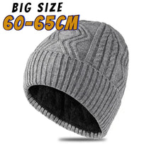 Men's Big Size Knitted Hat for Winter Warm Wool Blend Hat Tide Big Head Thickened Fleece-lined Cold-proof Cotton Beanies 60-65cm