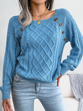 Women Casual Square Collar Buttons Long Sleeve Knitted Pullovers Sweaters