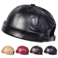 Men Solid Color PU Leather Landlord Caps Spring and Autumn Adjustable Melon Skin Hats Hip Hop Hat Painter Cap
