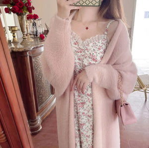 korean fashion hooded long cardigan women 2024 knitted long sleeve winter korean style clothes long sleeve knitwears fall pink